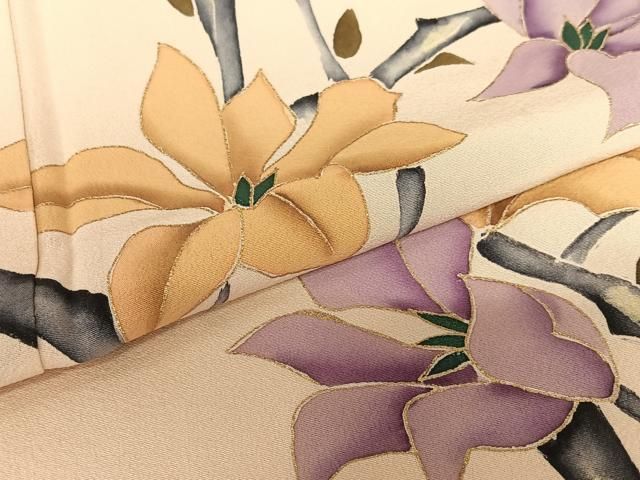 平和屋着物○本加賀友禅作家 成竹登茂男 訪問着 枝花文 金彩 正絹 逸品  