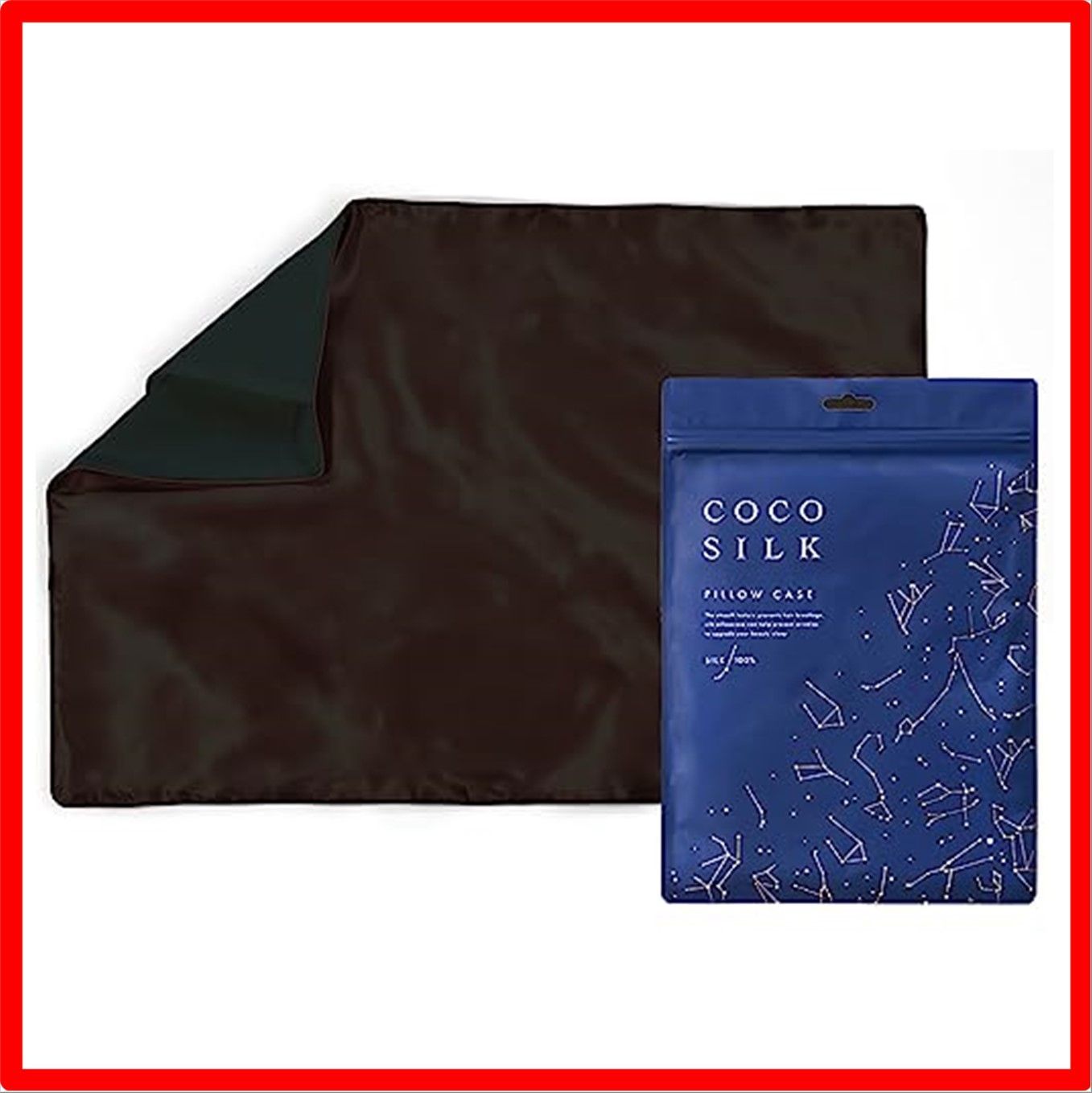 【匿名配送】 封筒/43×63cm_ブラック [COCOSILK] シルク 枕カバー 25匁 ファスナー 50×70 片面 シルク100％ 6Aランク OEKO