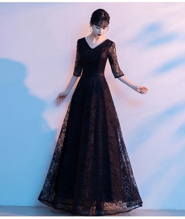 ロングワンピース ロングドレス パーティードレス 結婚式 ドレス Vネック 袖あり 袖付き ワンピース ロング丈 式 お呼ばれ パーティー レディース ロング丈 20代 30代 おしゃれ 体型カバー hunsha26 MAAHADDERANG_COM