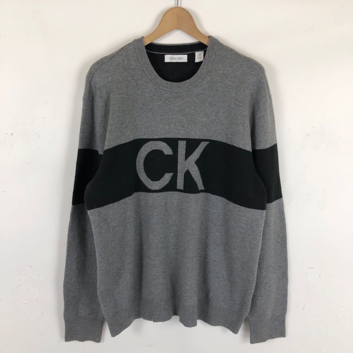 【古着】 Calvin Klein カルバンクライン セーター ロゴ グレー系 メンズXL 【中古】 n040643