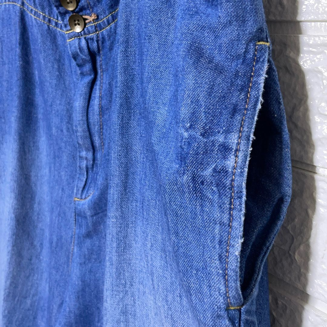 ピュアルセシン 綿麻デニム 金ボタン ワイド サロペット