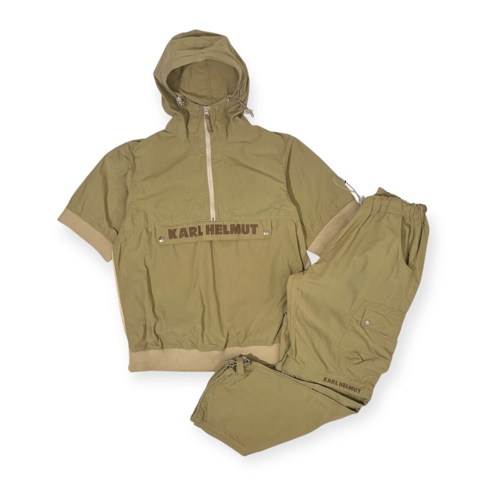 Karl Helmut カールヘルム 切替メッシュ ナイロン セットアップ ジャージ M|カーキベージュ|アノラック