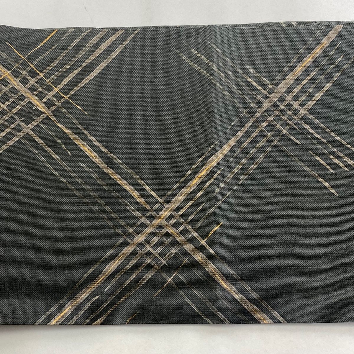 美品】 開き名古屋帯 秀品 斜縞格子 金彩 灰色 正絹 【】 【公式通販】