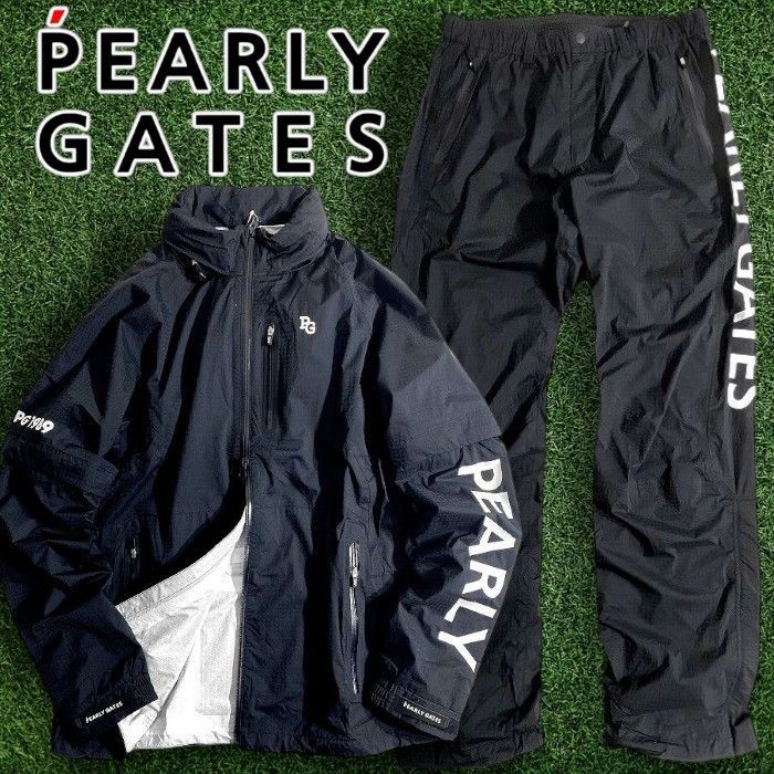 PEARLY GATES パーリーゲイツ ゴルフ 撥水×防風 シャドー千鳥柄 ストレッチ 2wayスリーブ フーディジャケット ブルゾン パンツ セットアップ レインウェア 2988301 2989301 定6.8万 ネイビーブラック▲075 11531156