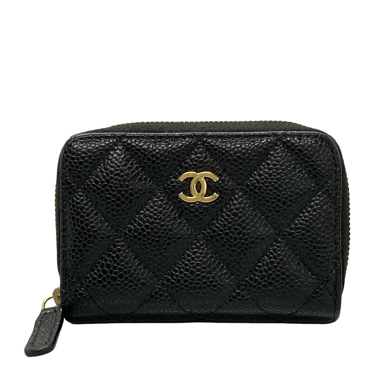 CHANEL シャネル コインケース マトラッセ 黒 ラウンドファスナー|ゴールド金具