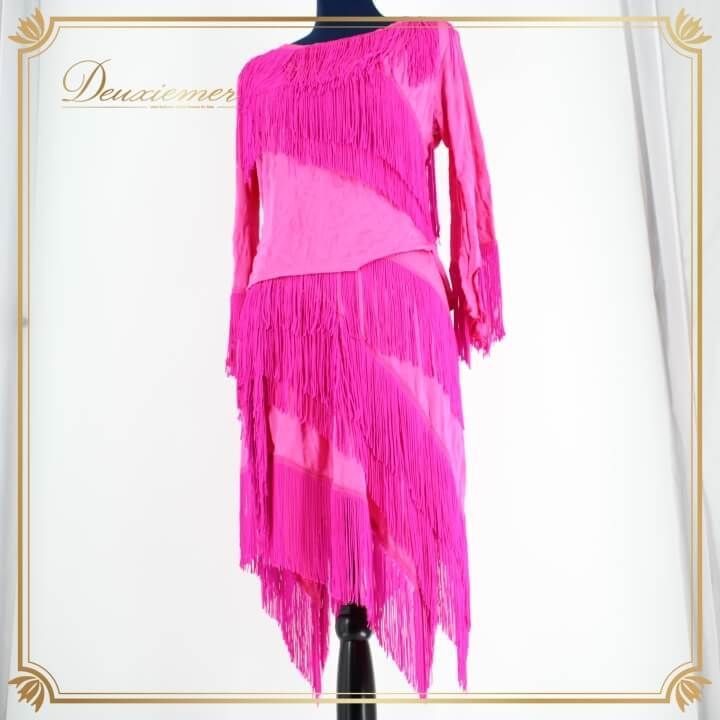 新品　社交ダンス　ツーピース　ピンク　フリル　マーメイド　セットアップ　1217 新品社交ダンスツーピースピンクフリルマーメイドセットアップ1217