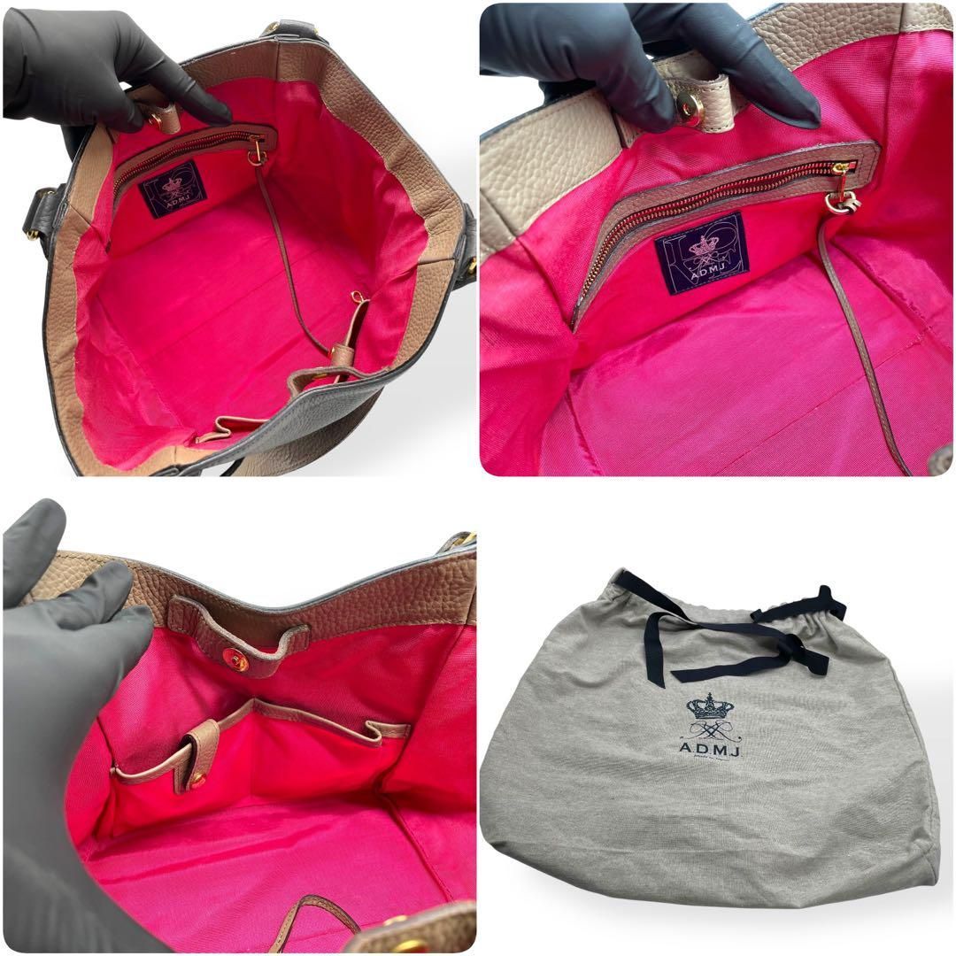 A.D.M.J ハンドバッグ トートバッグ レザー シボ革 グレー 保存袋 WWW_OLIVIERBERNSTEIN_COM