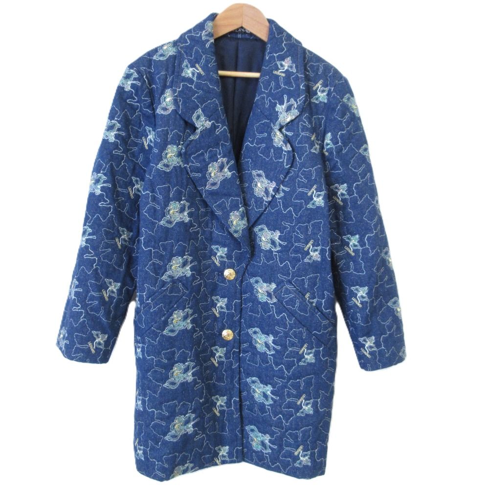 【美品】LEONARDレオナール日本製エンブロイダリー刺繍デニムジャケットL 良品 LEONARD レオナール シルク デニム 刺繍 エンブロイダリー