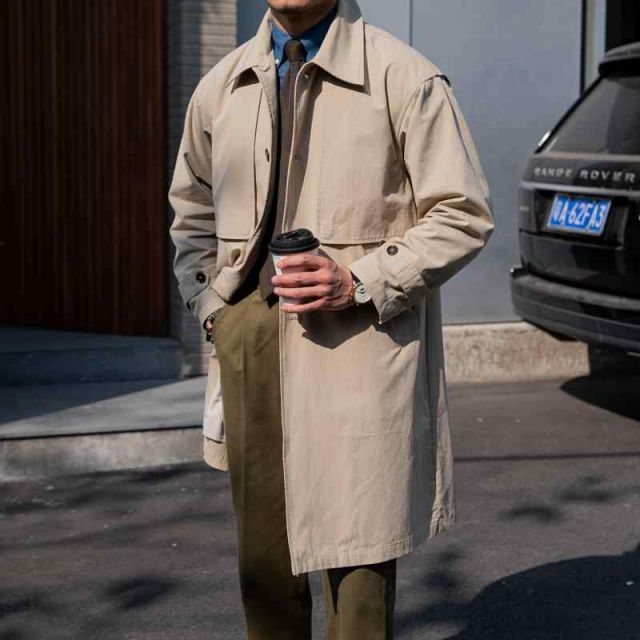 メンズ ファッション 服 男性用 オシャレ シンプル 大人 かっこいい 大きいサイズ ストリート 紳士服 レトロ 綿 ロング ウインドブレーカー 襟 通勤 スタイリッシュ ミドル丈 コート