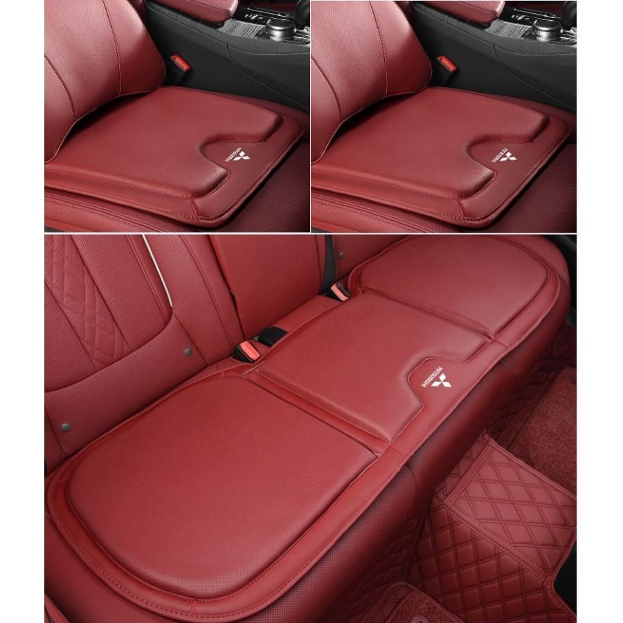 三菱 MITSUBISHIレッドシートクッション カーシートカバー 座布団2点+車の後席1点 座席クッション 車用シート保護 滑り止め ナッパレザー 
