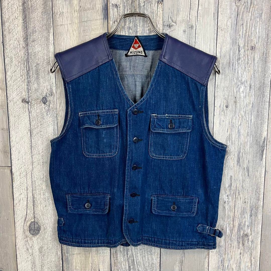 OLD MIZUNO 50s 60s ミズノ レザー デニム 切り替え ベスト