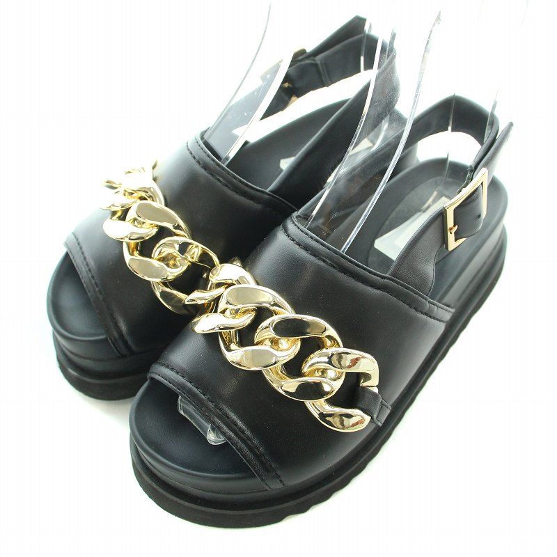 ユナイテッドアローズ UNITED ARROWS ビッグチェーンバックストラップサンダル 厚底 フェイクレザー 装飾 35 22cm 黒 ブラック 17316998479 /BB