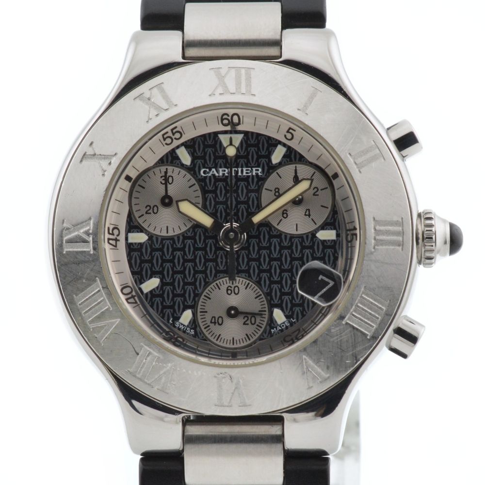 カルティエ CARTIER W10125U2 クロノスカフ21 クロノグラフ デイト クォーツ メンズ箱付き K#137477