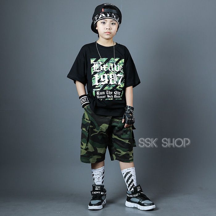 キッズダンス衣装 上下セット ヒップホップ 男の子 夏 半袖 スケートボード 子供服 ヒップホップ 派手 ストリート 原宿系 レッスン ダンスウェア ジャズ WjZR474
