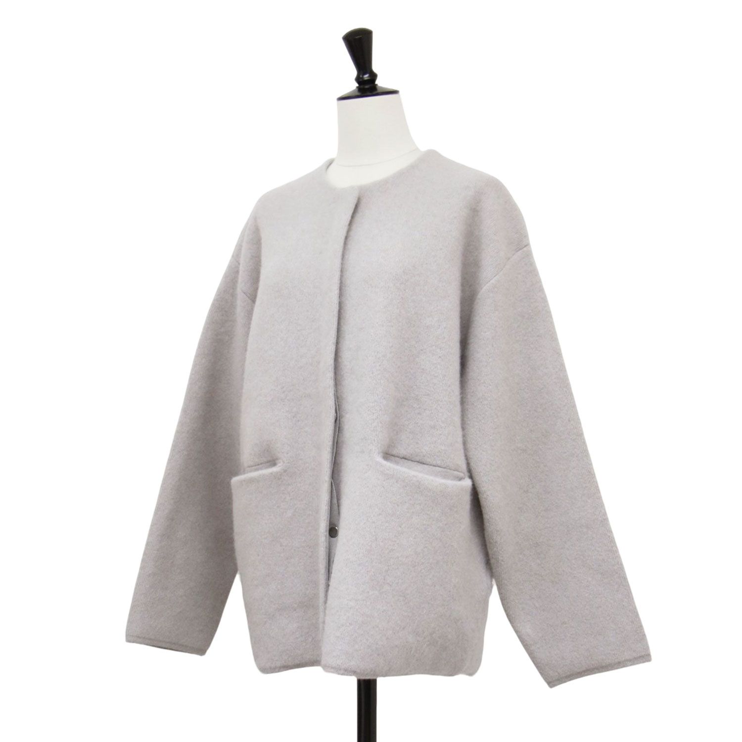 美品 24AW green label relaxing グリーンレーベルリラクシング FOXブレンド セッケツ ノーカラー ニット カーディガン グレー レディース 古着 中古 USED green label relaxing グリーンレーベル リラクシング カーディガン