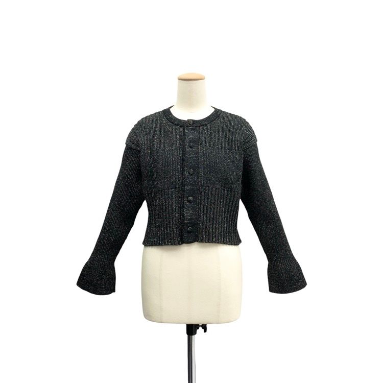 ♥品 24AW CFCL シーエフシーエル FLUTED GLITTER COLLARLESS SHIRT CARDIGAN フル―テッドグリッターカーディガン ブラック 1 CF008KE067