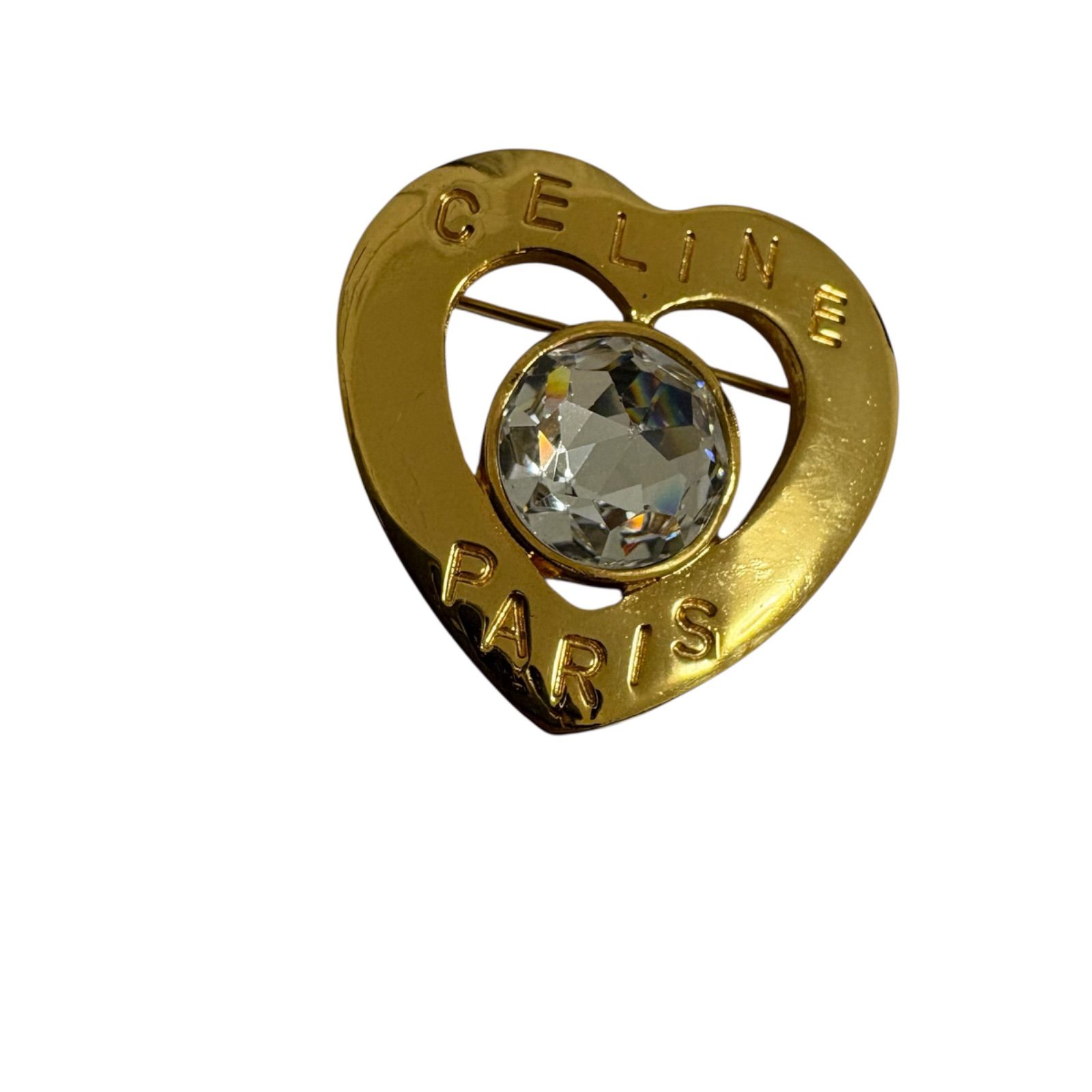 CELINE セリーヌ ハート ビジュー ブローチ 大ぶり 金 ゴールド