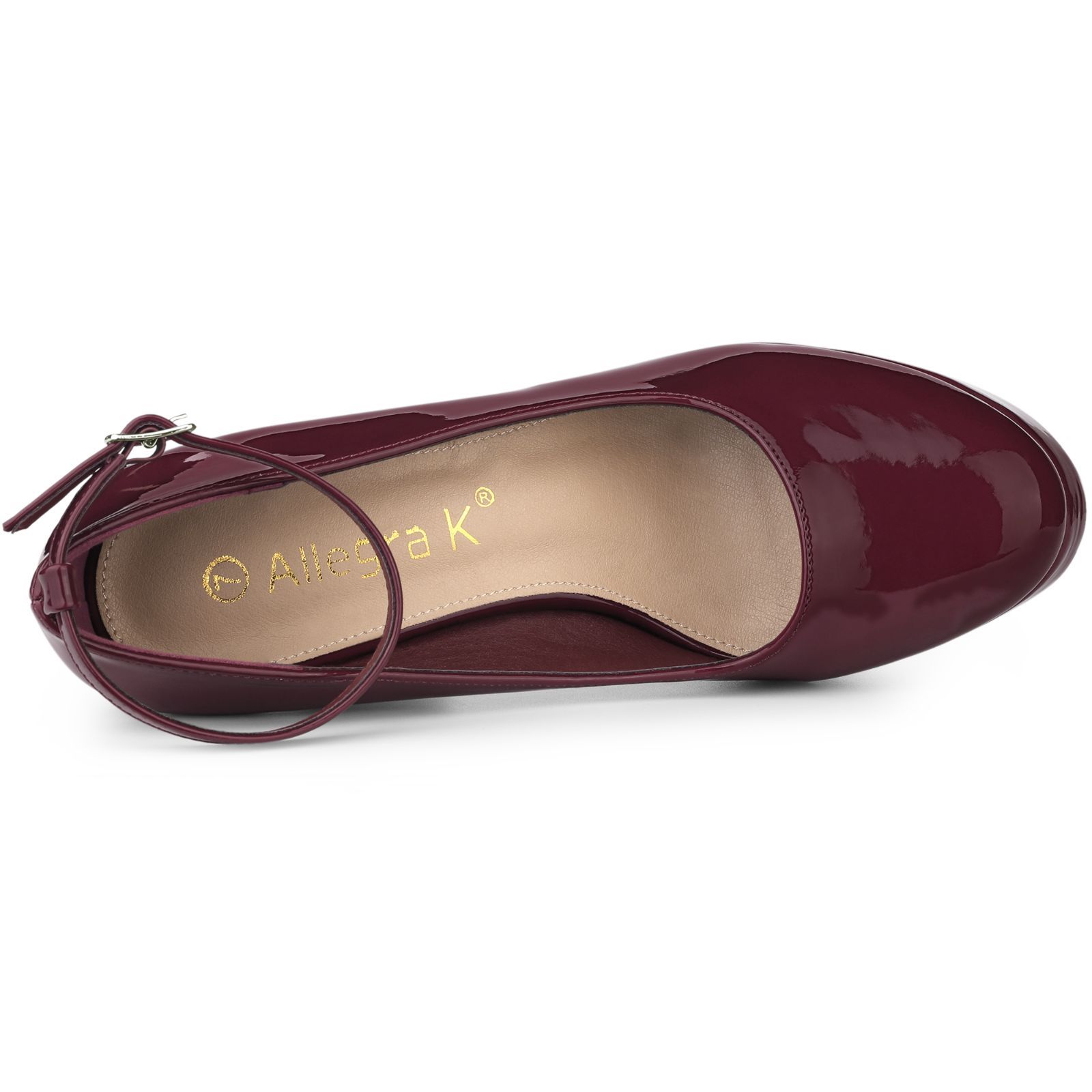 Allegra K 厚底 パンプス アンクルストラップ チャンキー ハイヒール レディース ブルゴーニュ 26.0cm