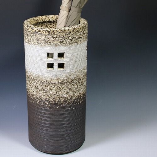 信楽焼 陶器 やきもの 壷 玄関 傘入れ 白窯変格子彫傘立て kt-