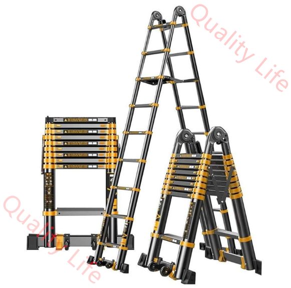 プロ用 アルミ伸縮はしご 3.7 3.7m 折りたたみ スライド式で省スペース 軽量 高耐荷重 屋根 電気工事 家庭用 ロフト オフィス対応 170CM HRDEVELOPMENT_JP