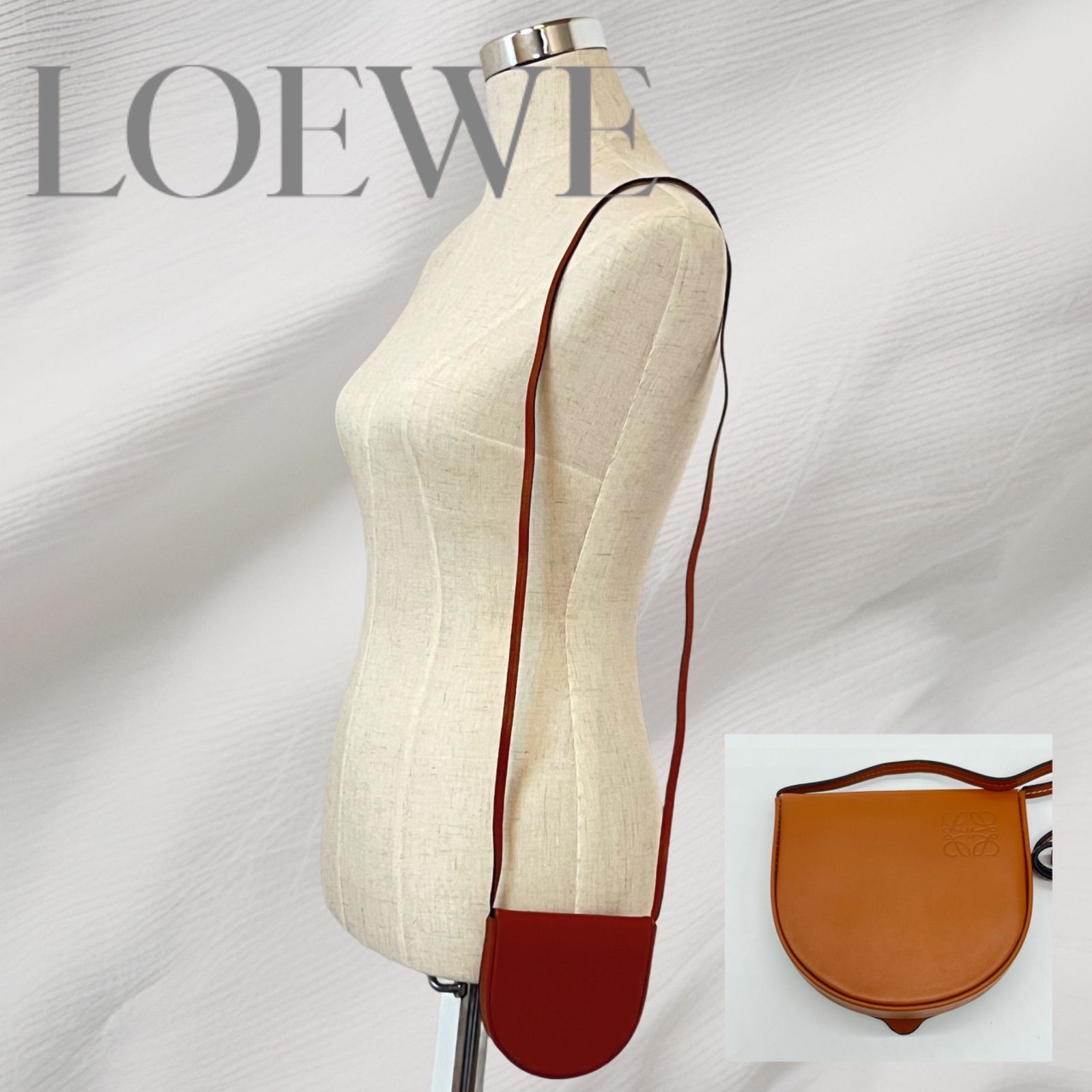 LOEWE ロエベ ヒールポーチ スモール ショルダーバッグ コインケース コンパクト 茶 ブラウン 小さめ レザー 革 肩がけ ソフト カーフ 牛革  - メルカリ