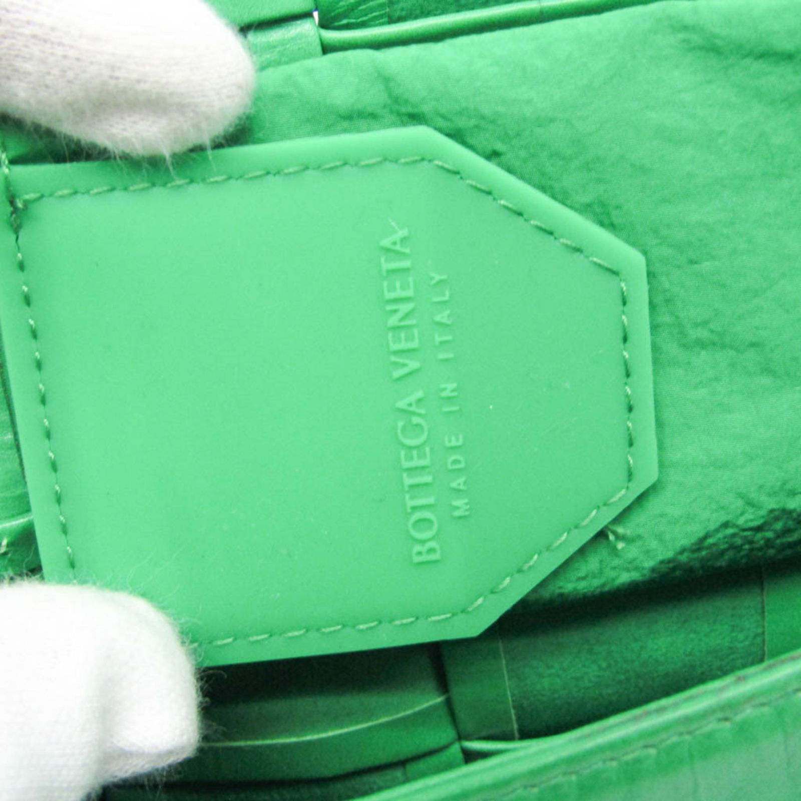 ボッテガヴェネタ ミディアム カネット ショルダーバッグ グリーン レザー ボッテガヴェネタ ミディアム カネット ショルダーバッグ