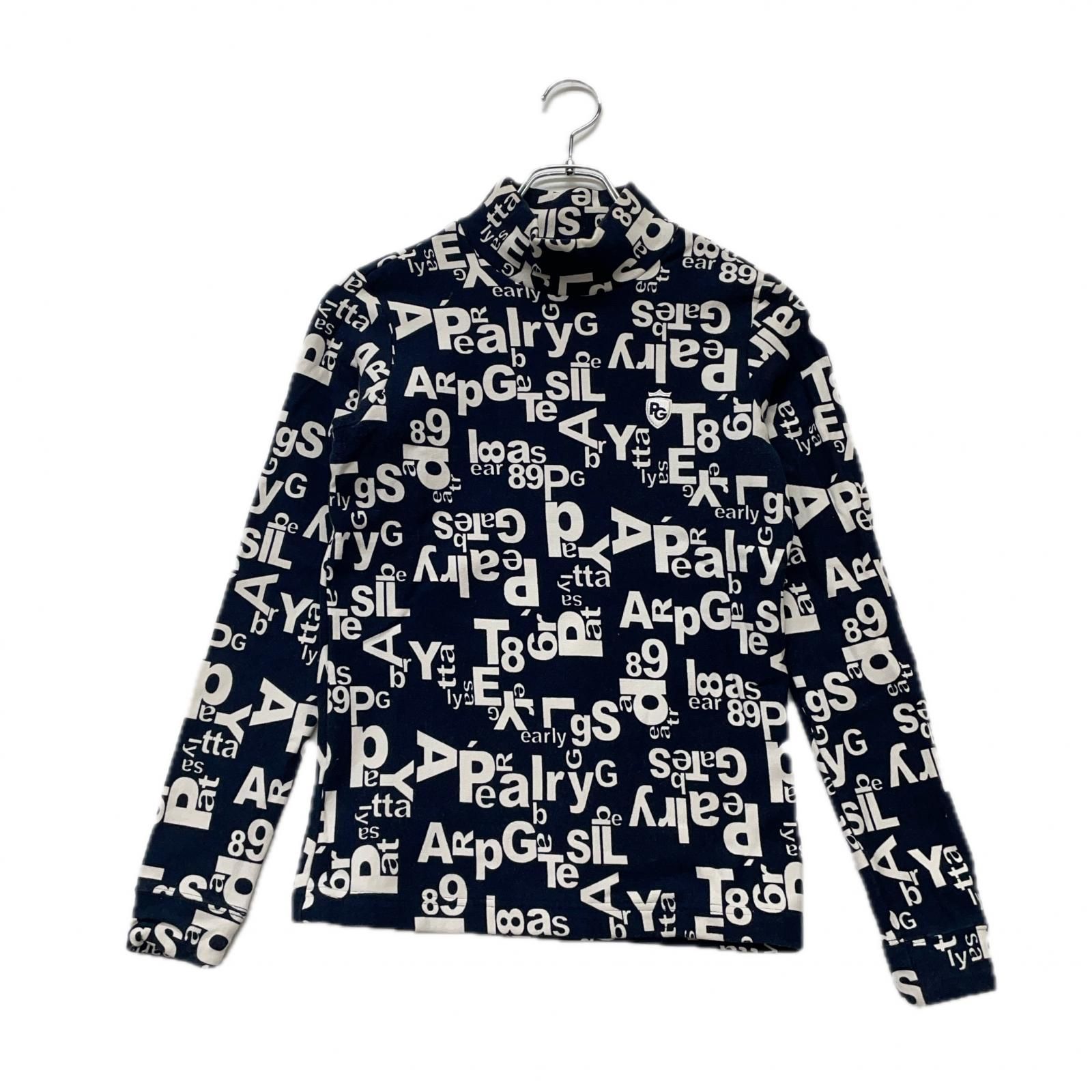 レディース パーリーゲイツ PEARLY GATES 長袖シャツ 0 S 紺×白 ネイビー×ホワイト ロゴ 総柄 モックネック 裏起毛