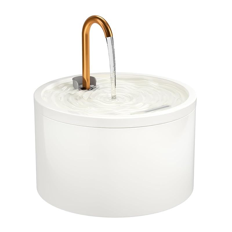 新登場 DOOOB 猫自動給水器 陶器 水飲み器 2.1L大容量 銅製蛇口式ノズル 静音 犬猫用ペット給水器 健康的な飲水 簡単組み立て 清潔が簡単 三枚のフィルター付き ホワイト