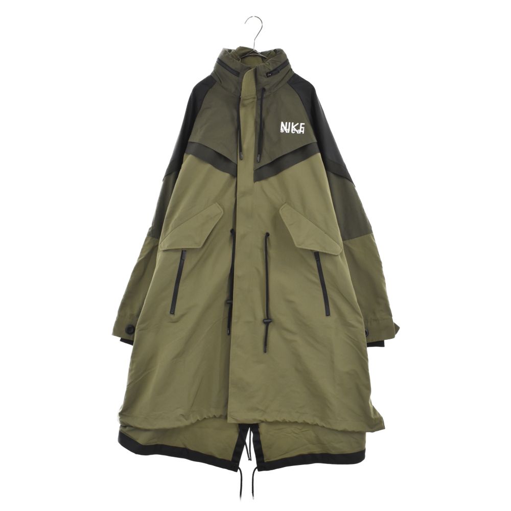 NIKE (ナイキ) ×SACAI NRG Trench Jacket DQ9028-222 サカイコラボ ロゴプリント ナイロン トレンチコート  カーキ