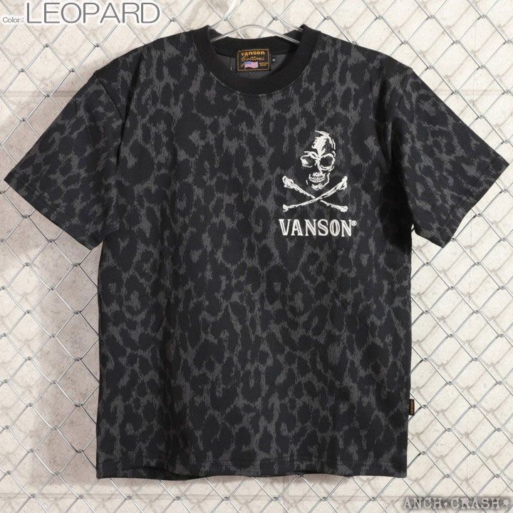 VANSON スカル 半袖Tシャツ NVST-2506 レオパード バンソン 刺繍
