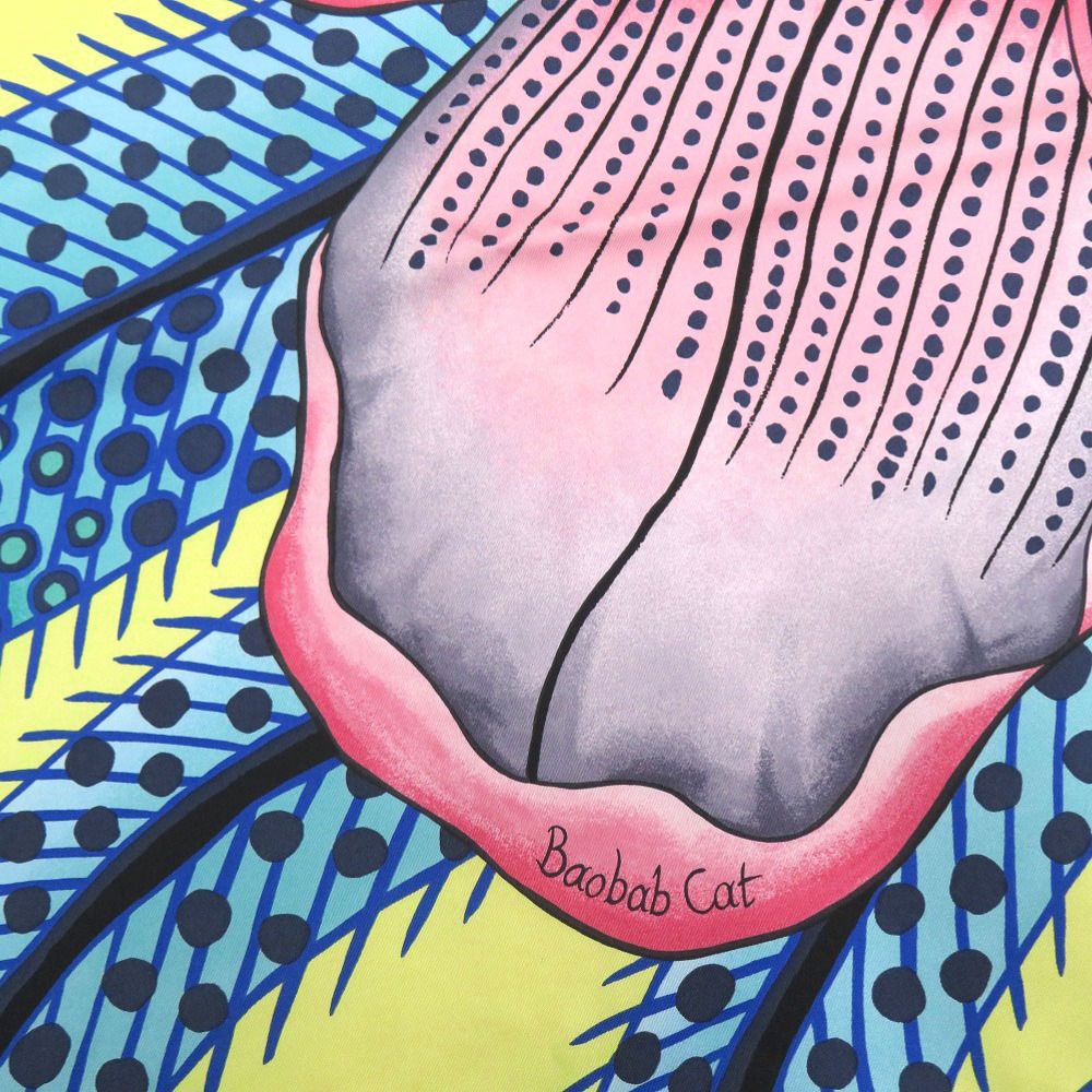 美品 エルメス カレ90 Baobab Cat バオバブ キャット シルク マルチ