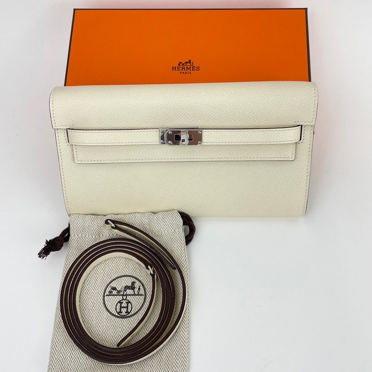 新品 B刻 HERMES エルメス ケリーウォレット レディース エプソン ナタ シルバー金具