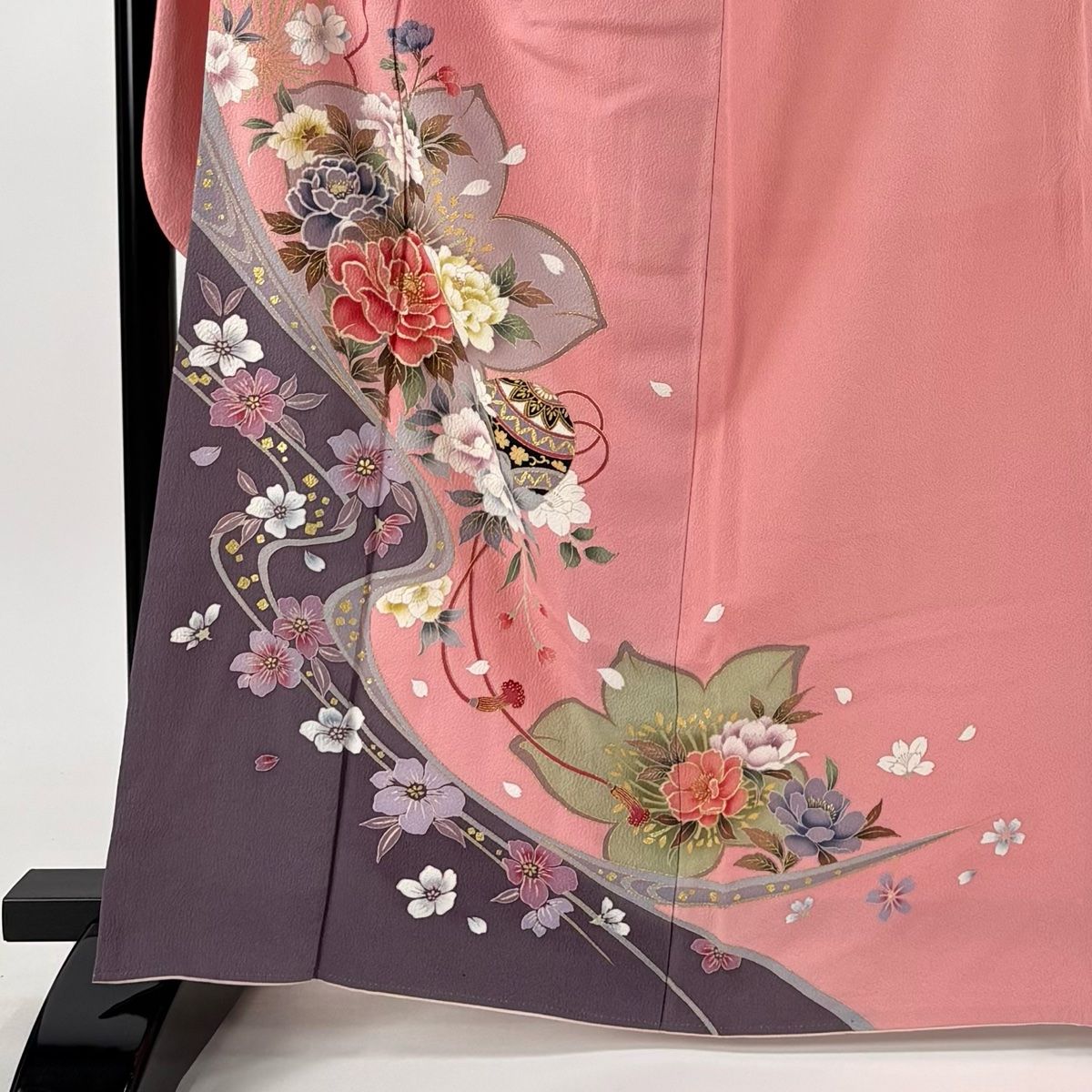 振袖 身丈164.5cm 裄丈67.5cm L 袷 購入 鶴 草花 染め分け 朱色 正絹