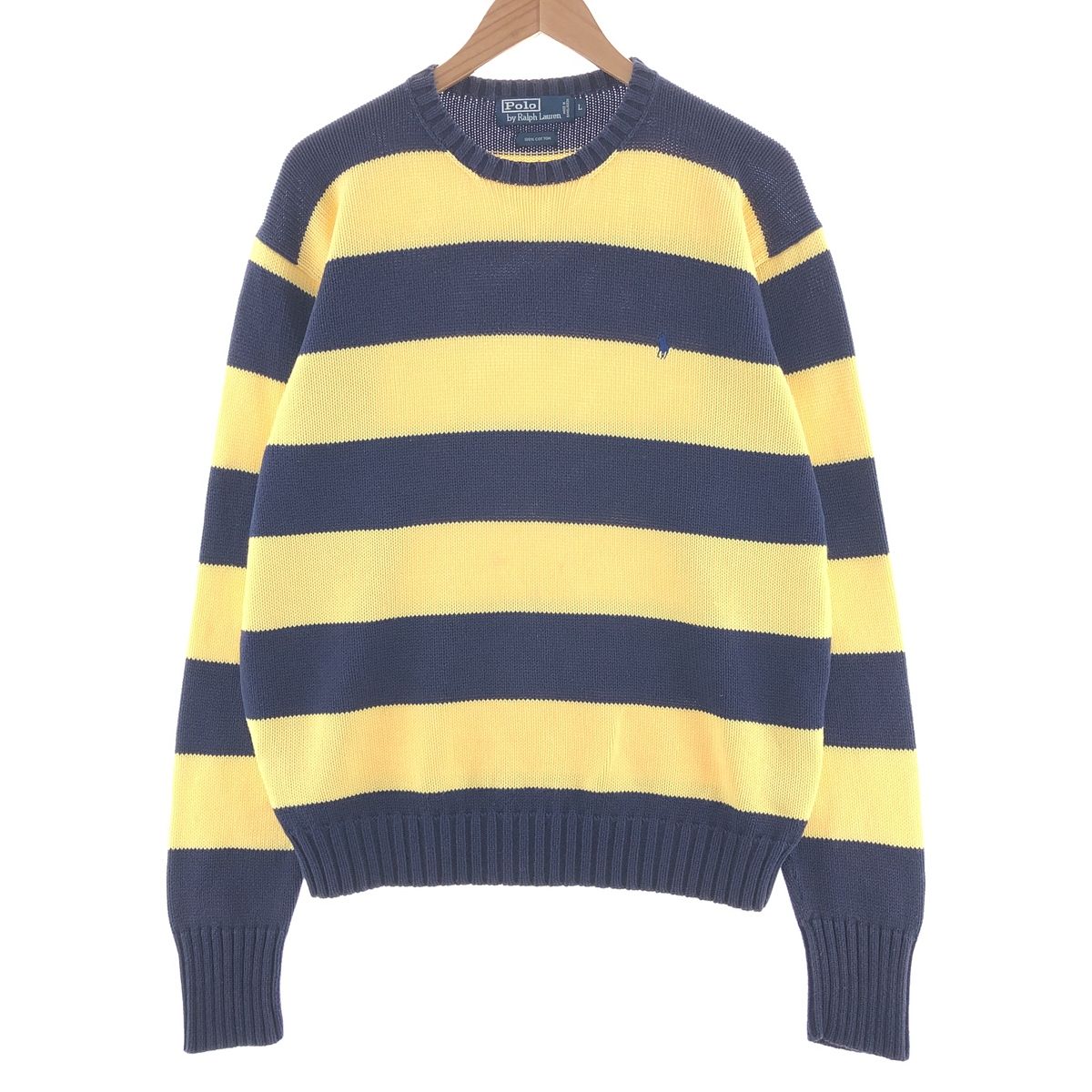 古着 ラルフローレン Ralph Lauren POLO by Ralph Lauren ボーダー柄 コットンニットセーター メンズL ヴィンテージ /taa002324/taa002324