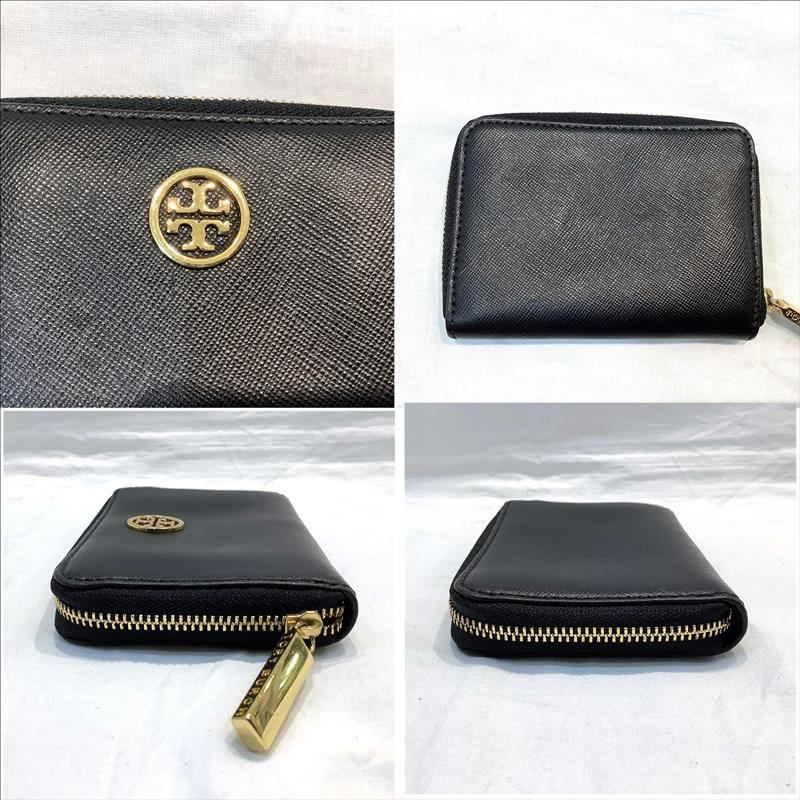 トリーバーチ（TORY BURCH） キーリング付きラウンドファスナーコインケース　カード入れ　小銭入れ　ブラック 【中古】KB-8776