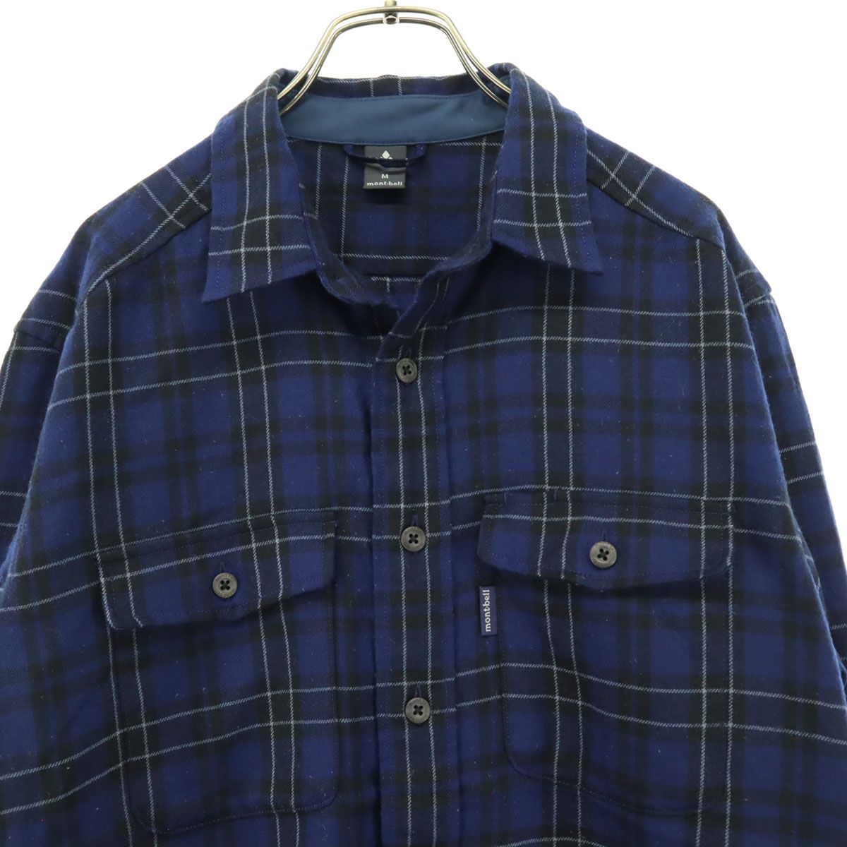 mont-bell モンベル チェック柄 長袖 ウールシャツ M ブルー