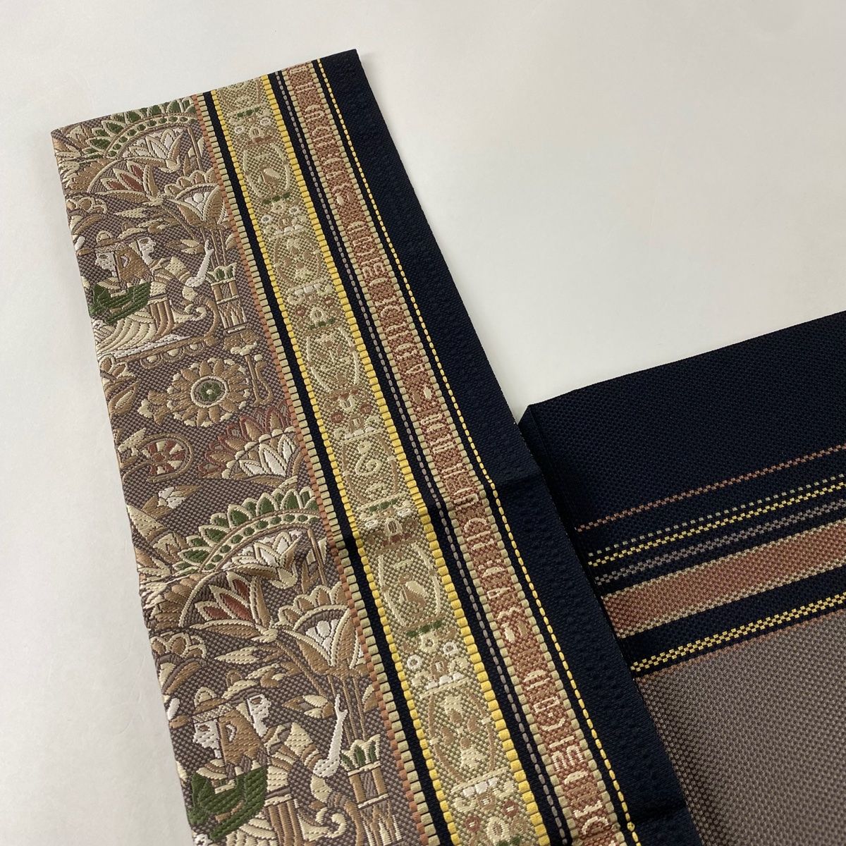 ≪3363≫　大胆なコプト文様　正絹八寸名古屋帯　松葉仕立て　　/