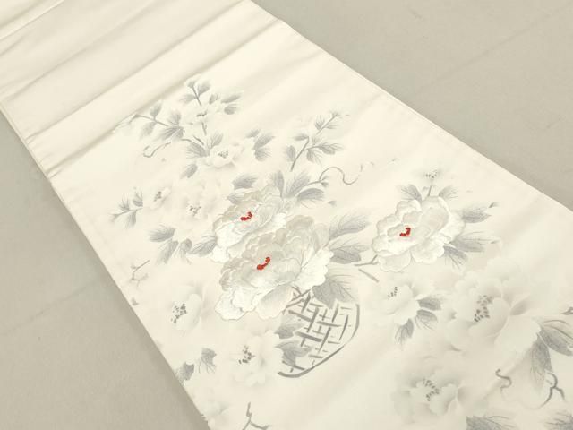 平和屋着物◎六通柄袋帯 唐織 刺繍 花籠文 正絹 逸品 DAAV0932qa