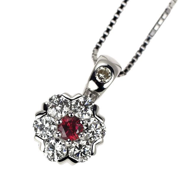 K18WG ルビー ダイヤモンド ペンダントネックレス 0.135ct D0