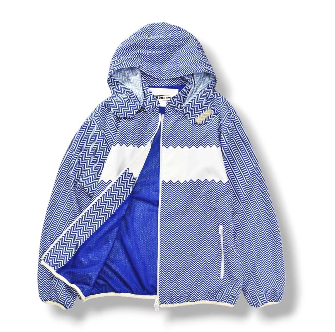 00s archive マッドヘクティク Mad Hectic フーデット ウィンド ジャケット パーカー 裏地 メッシュ ジャンパー L へリンボーン柄 ブルー x ホワイト ストリート 裏原系 メンズ