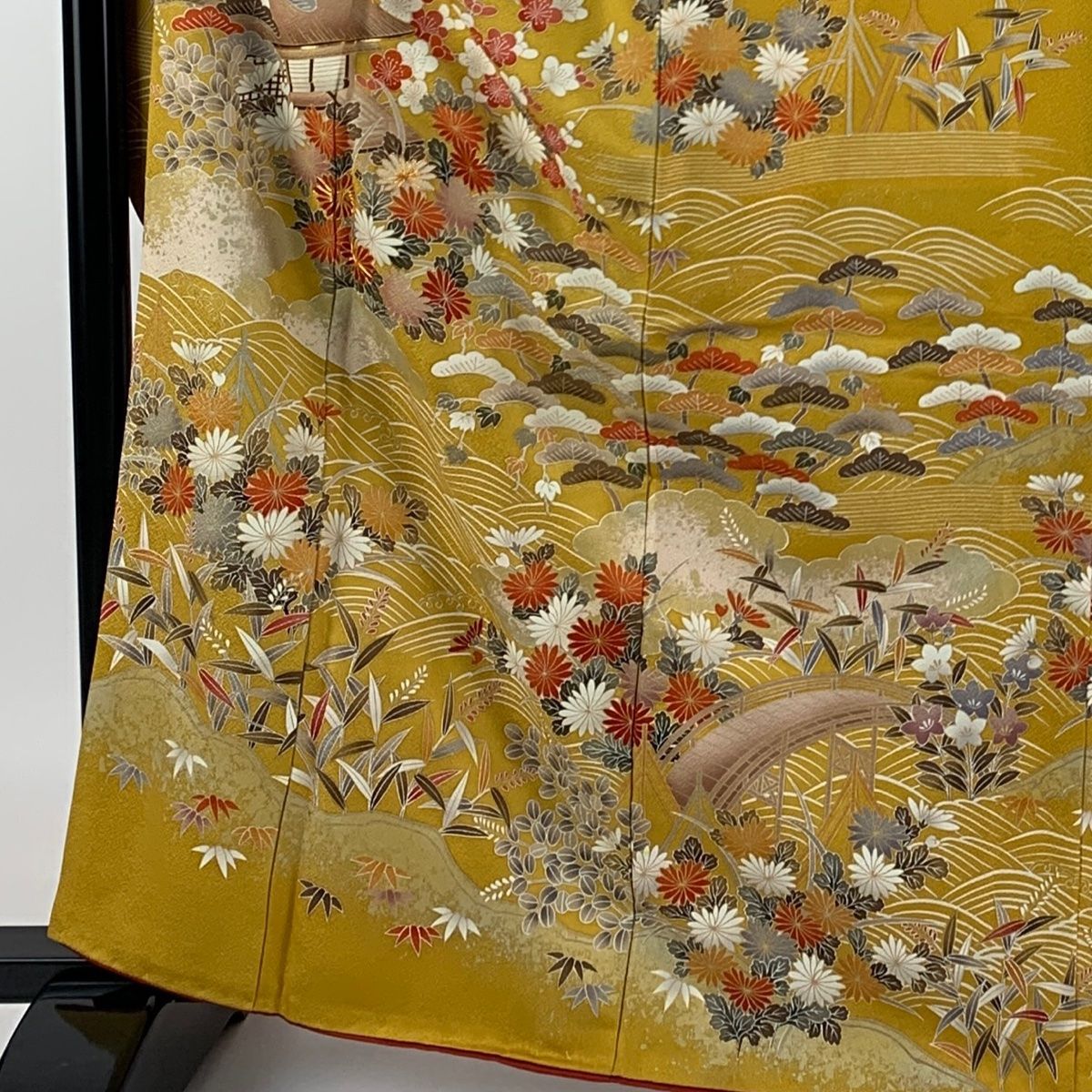 在庫一掃】 振袖 身丈164cm 裄丈65.5cm M 袷 家屋 松竹梅 金糸 金彩  
