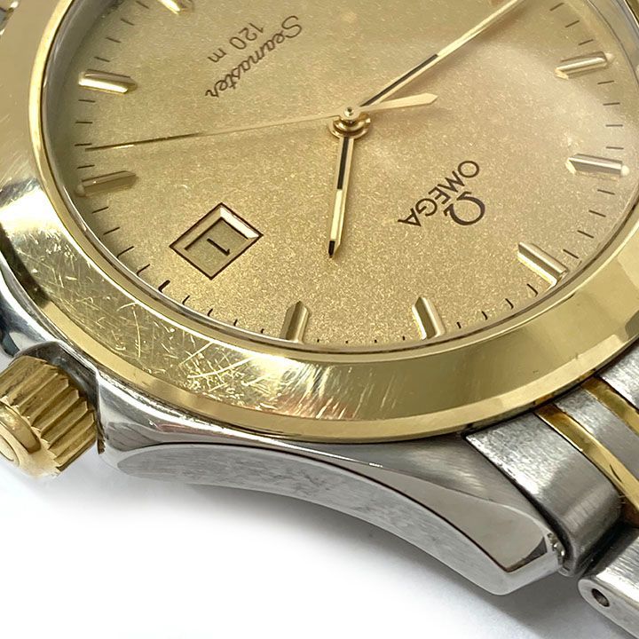 電池交換済 OMEGA オメガ シーマスター 120m防水 デイト シルバー YG  