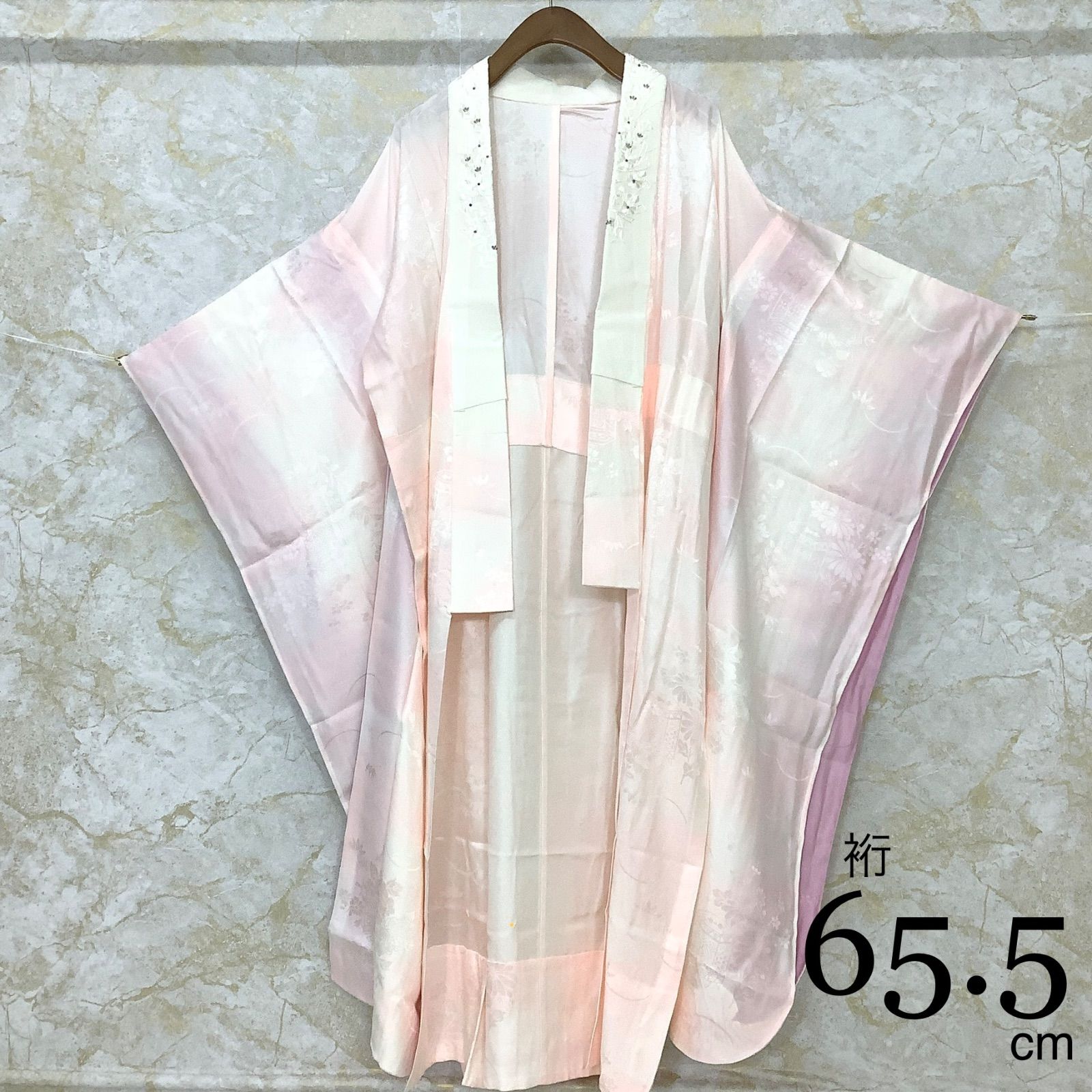 ◆kimono+one◆未使用同然◆振袖長襦袢◆単衣◆ガード加工済◆京都きもの友禅◆袖無双◆居敷当て付き◆仕付け糸付き◆裄65.5肩丈102.5◆S1091