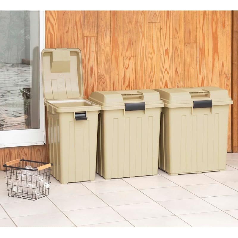  co.jp TONBO 新輝合成 Shinki Gosei トンボ ゴミ箱 ハンドル付 45リットル カーキベージュ セット 幅33.5×奥行41.5×高さ60.5 cm 蓋付き 分別 丈夫 屋外 ベランダ 大きい アウトドア キッチン 住宅設備