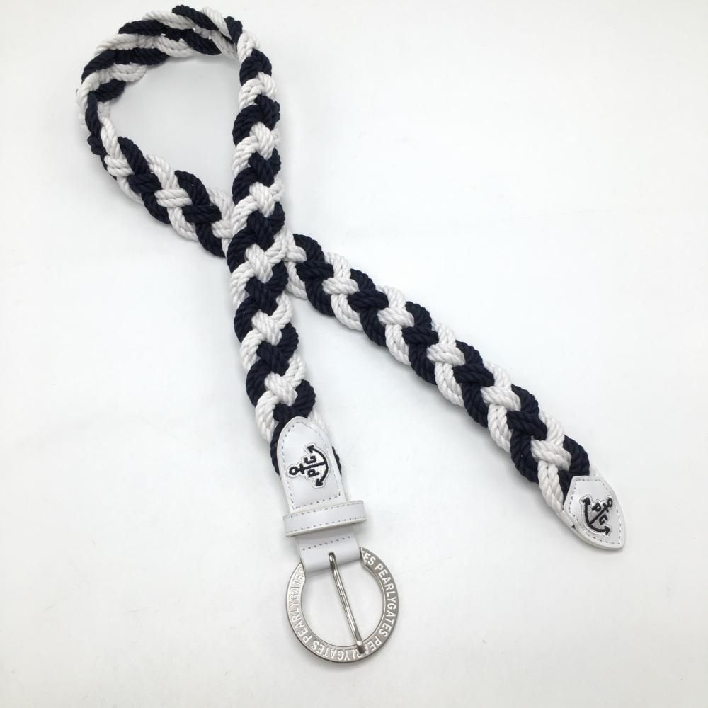 超美品】パーリーゲイツ メッシュベルト 白×ネイビー 編み込み