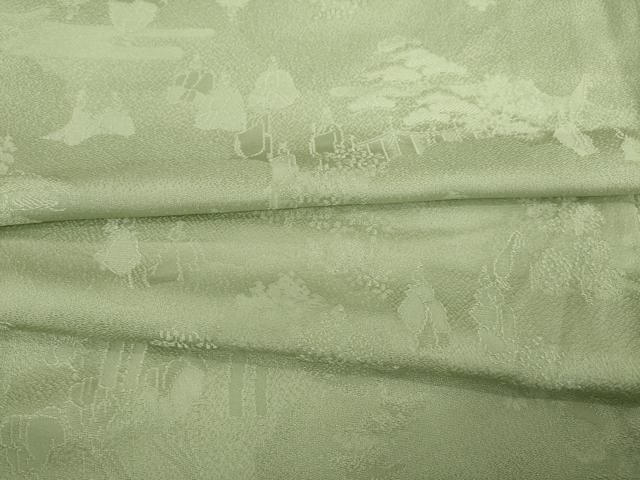 平和屋着物●上質な色無地 人物風景地紋 柳茶色 正絹 AABC3246ck