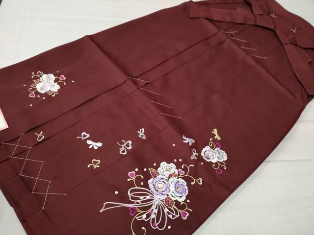 平和屋着物●女性 行灯袴 総刺繍 花唐草文 葡萄色 卒業式 洗える着物 CAAU2364yc