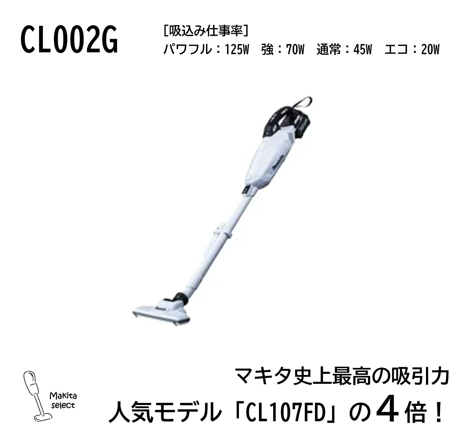 makita CL002G マキタ 充電式クリーナー スティック掃除機 ホワイト