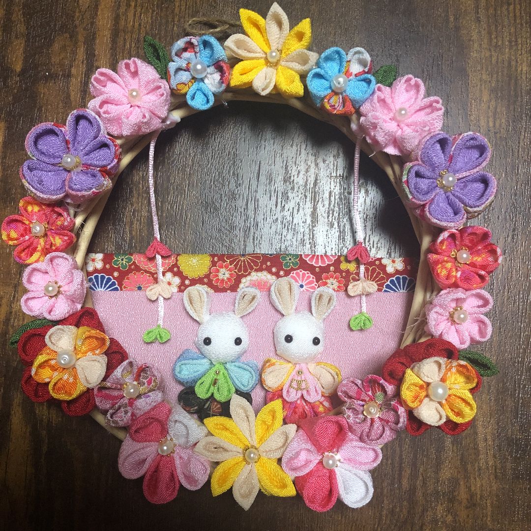 ハンドメイド♡フラワーリース 雛人形 お雛様 つまみ細工 節句