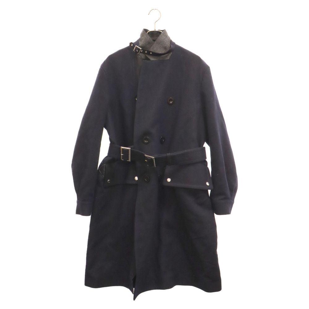  Sacai (サカイ) 22AW WOOL MELTON COAT ウール メルトン ドッキング ロングコート ベルト付き ダークネイビー 22-02883M その他